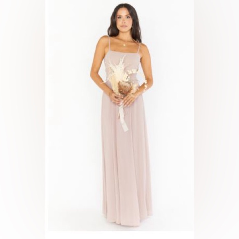 Show Me Your Mumu Lauren Tie Maxi Dress - Soft Beige Chiffon - Size Medium